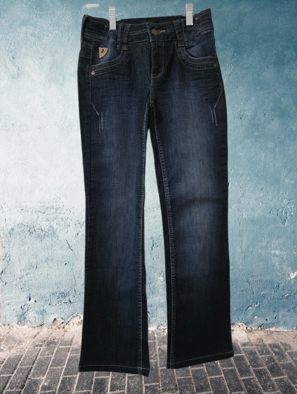 Dark Wash Bootcut Jeans with Subtle Whiskering